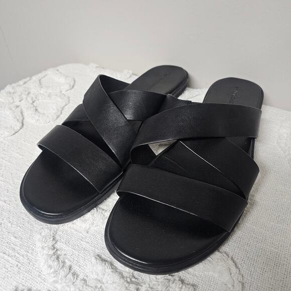 Vince Camuto Wylder Black Leather Slides Dress Sandals Mens Size 13 Quiet Luxury - Picture 1 of 6